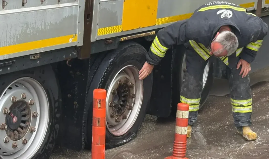 Eskişehir’de seyir halindeyken lastiği patlayan bir tırda çıkan dumanlar çevrede