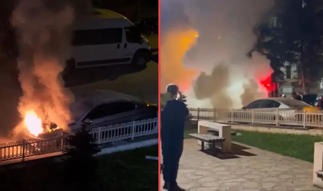 Karabük’ün Safranbolu ilçesinde park halindeki bir otomobilden yükselen dumanlar çevredeki