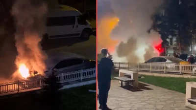 Karabük’ün Safranbolu ilçesinde park halindeki bir otomobilden yükselen dumanlar çevredeki