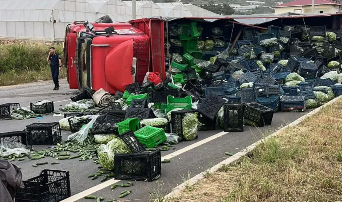 Antalya’nın Gazipaşa ilçesinde meydana gelen ve sebze yüklü bir kamyon