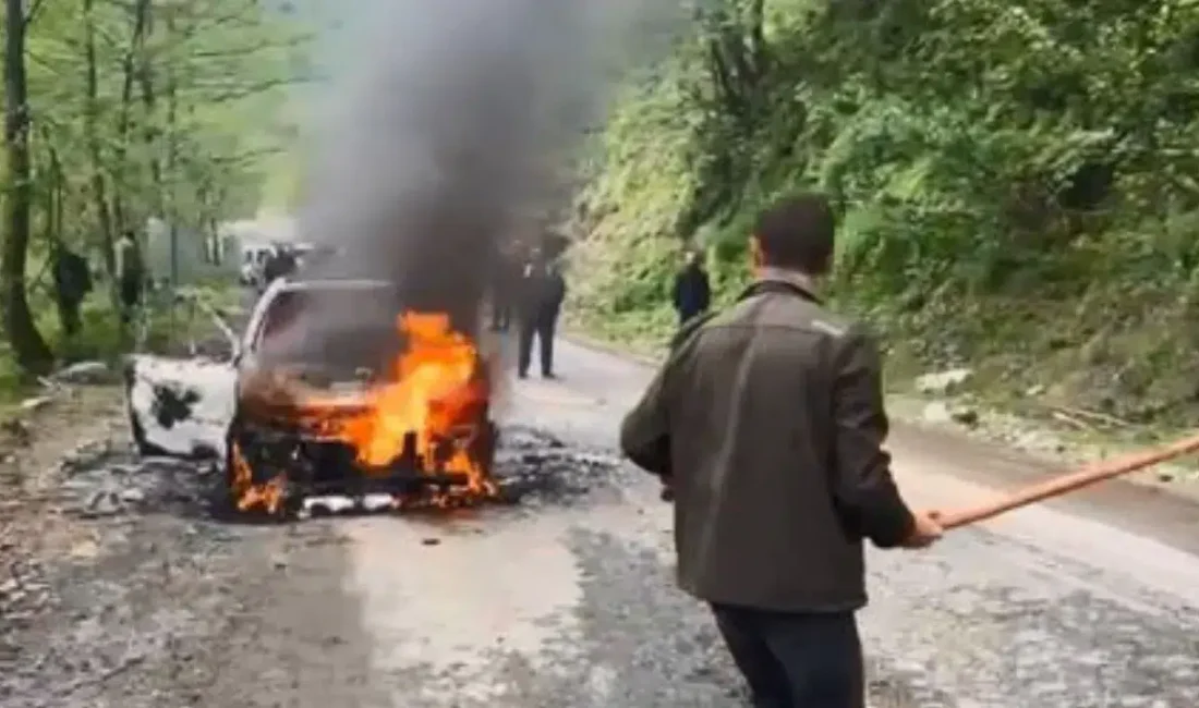 Artvin’in Borçka ilçesinde seyir halindeyken motor kısmından dumanlar yükselmeye başlayan