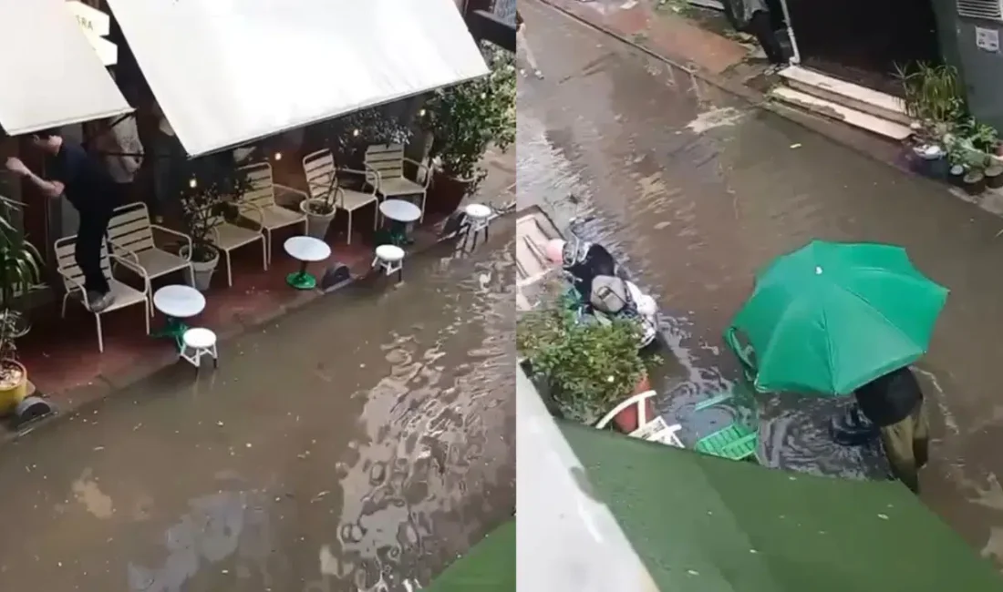 Kocaeli’nin İzmit ilçesinde aniden bastıran ve adeta gökyüzünü delen sağanak