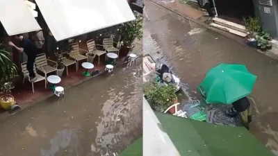 Kocaeli’nin İzmit ilçesinde aniden bastıran ve adeta gökyüzünü delen sağanak