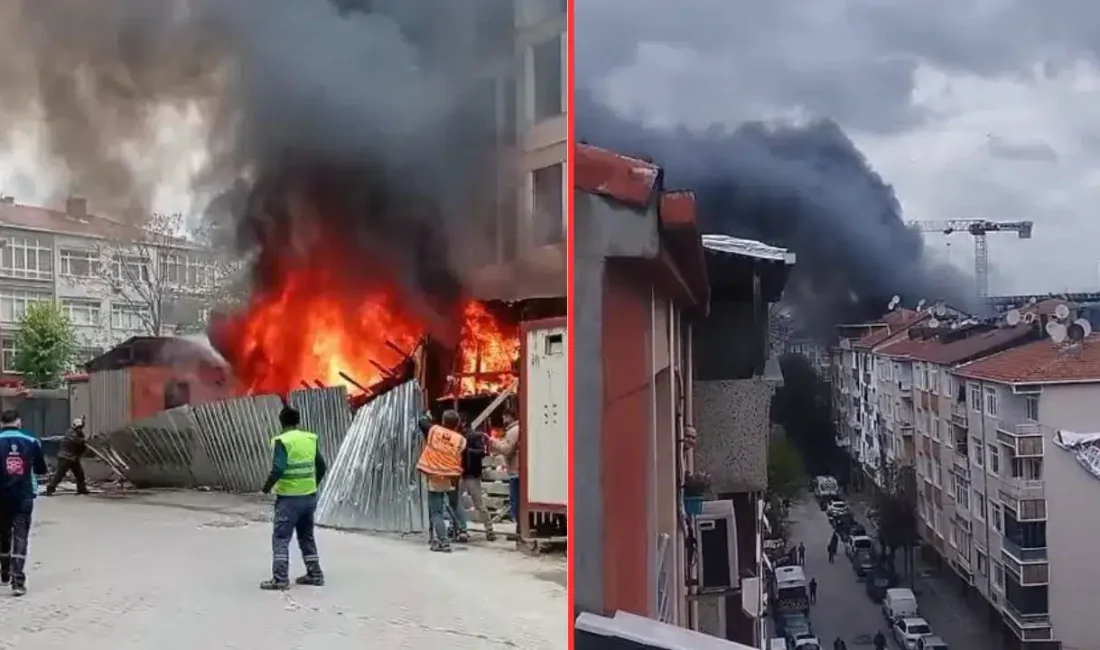 İstanbul Güngören’de yapımı devam eden bir okul inşaatında çıkan yangın