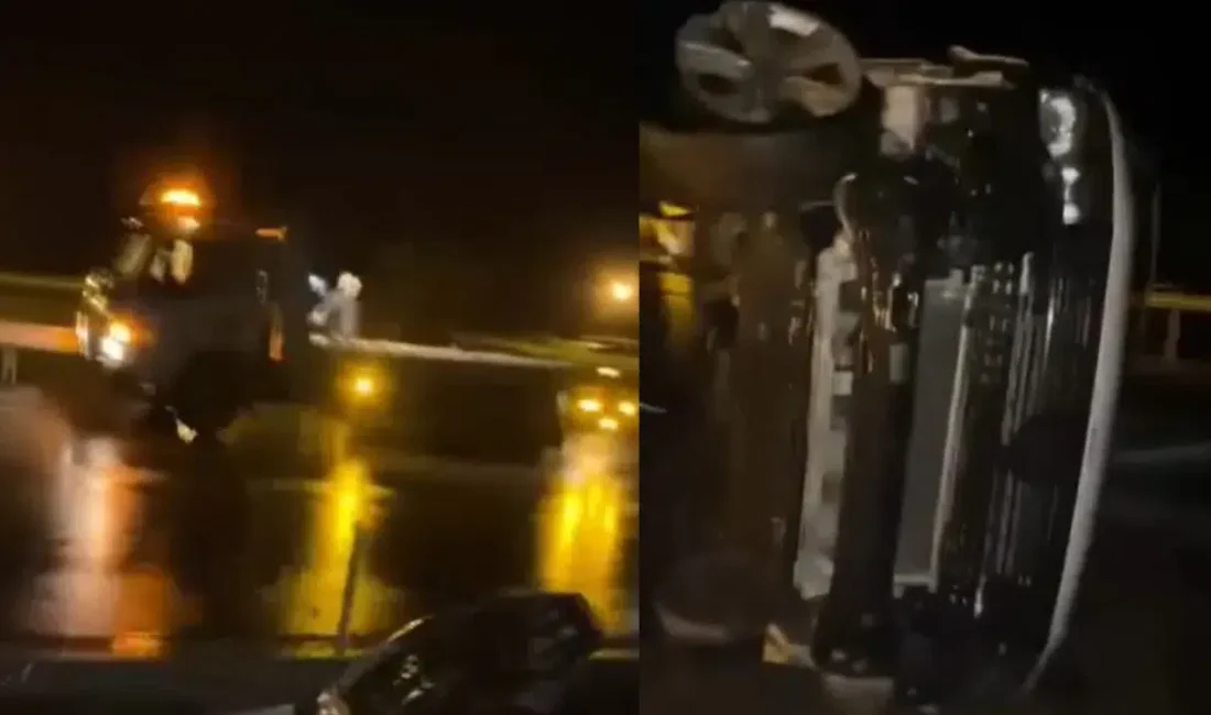 Van’ın Erciş ilçesinde yağış nedeniyle kayganlaşan yolda kontrolden çıkan bir