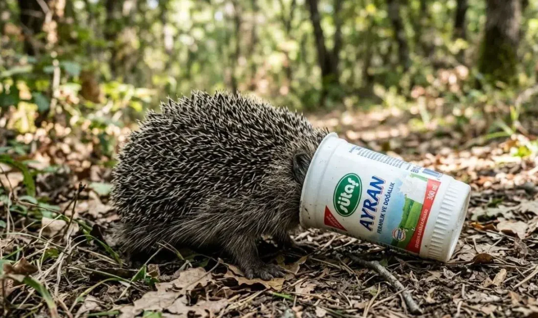 Eskişehir’de çevreye bilinçsizce atılan bir plastik ayran kutusu, sokakta yiyecek