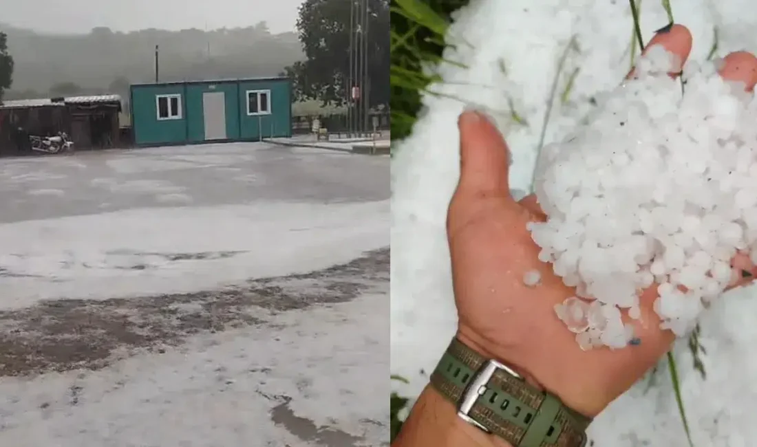 Çanakkale’nin Ayvacık ilçesinde öğleden sonra etkili olan şiddetli dolu yağışı