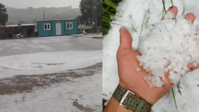 Çanakkale’nin Ayvacık ilçesinde öğleden sonra etkili olan şiddetli dolu yağışı