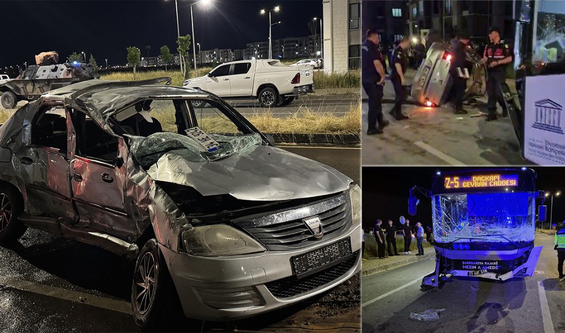 Diyarbakır’ın Bağlar ilçesinde belediye otobüsü ile otomobilin çarpışması sonucu meydana