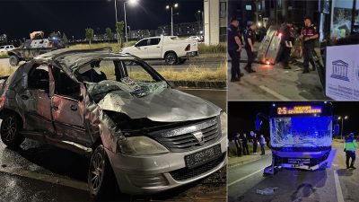 Diyarbakır’ın Bağlar ilçesinde belediye otobüsü ile otomobilin çarpışması sonucu meydana