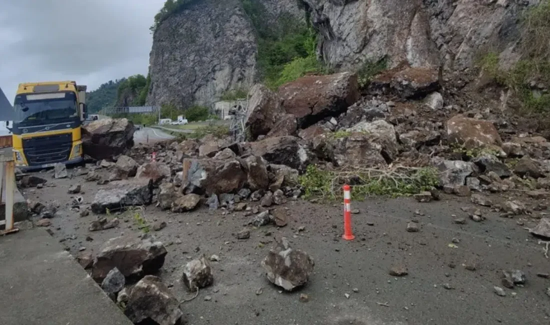 Arhavi-Hopa-Sarp Devlet Yolu’nun 33. kilometresinde meydana gelen şiddetli heyelan ulaşımı