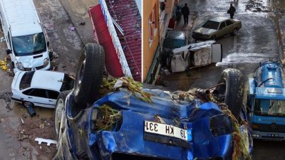 Samsun’un Havza ilçesinde aniden bastıran kuvvetli sağanağın ardından taşan dereler