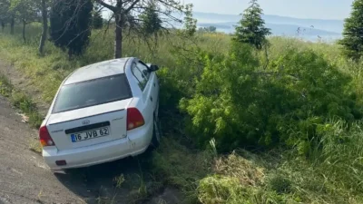 Bursa-Balıkesir kara yolunda sürücüsünün direksiyon hakimiyetini kaybetmesi sonucu yoldan çıkan