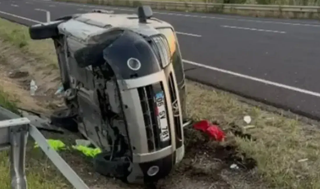 Ankara’nın Polatlı ilçesinde kontrolden çıkan bir otomobilin refüje çarparak takla