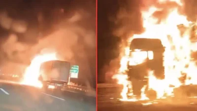 TEM Otoyolu’nun Bolu geçişinde seyir halindeyken bir anda alevlere teslim