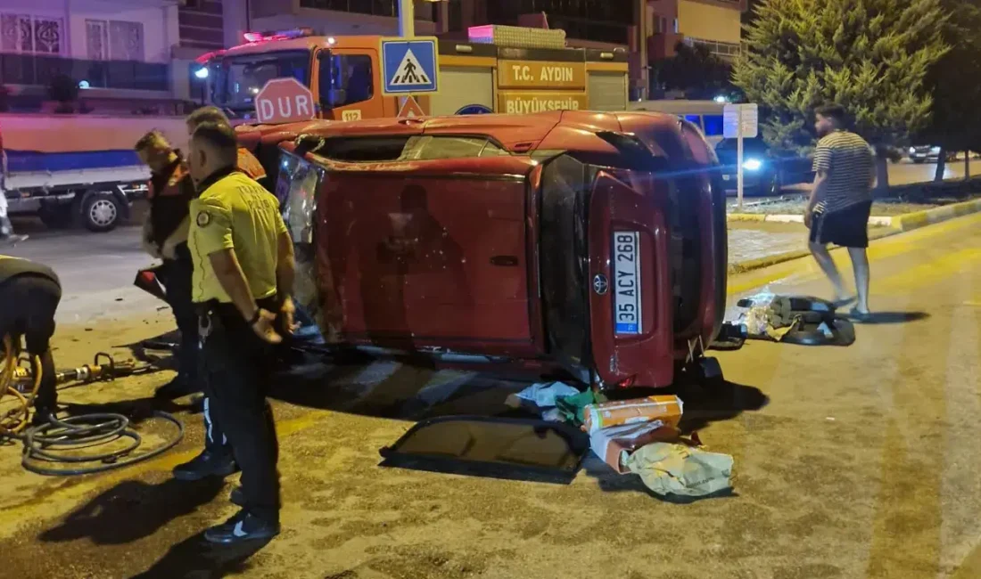 Aydın’ın turistik ilçesi Kuşadası’nda kontrolden çıkan bir otomobilin takla atması