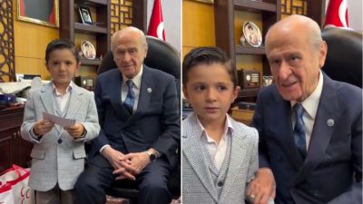 MHP Genel Başkanı Devlet Bahçeli’nin makamında ağırladığı küçük bir çocukla