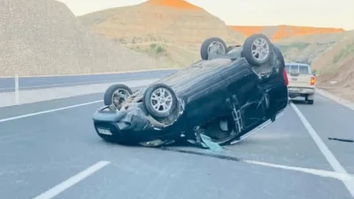 Adıyaman’da kontrolden çıkan bir otomobilin savrularak takla atması sonucu meydana