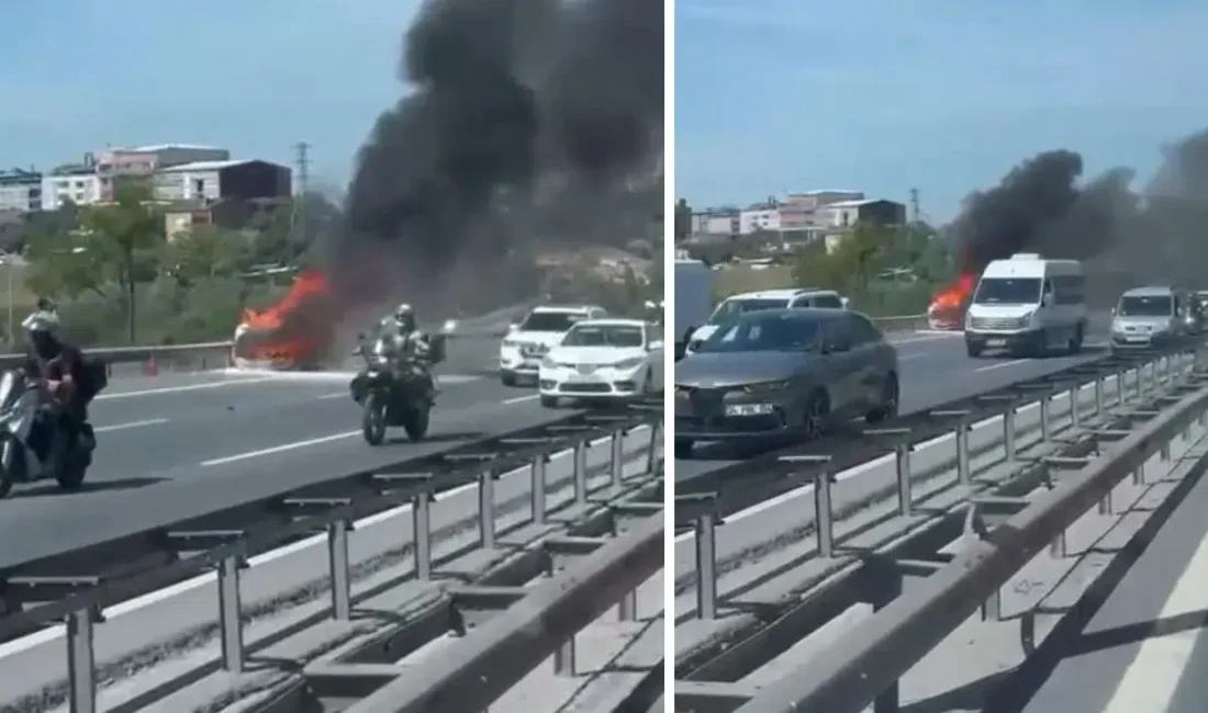 TEM Otoyolu Ankara istikametinde seyir halindeyken aniden yanmaya başlayan otomobil,