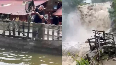 Rize’nin Çamlıhemşin ilçesinde etkili olan şiddetli sağanak yağış, bölgedeki bir