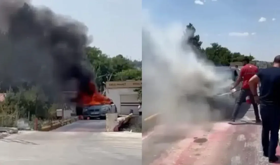 Diyarbakır’ın Sur ilçesinde seyir halindeki bir otomobilde çıkan yangın büyük