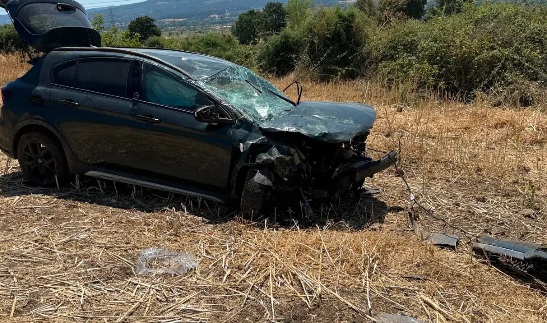 Çanakkale-Çan kara yolunda seyir halindeki bir otomobilin kontrolden çıkarak tarlaya