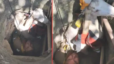 Edirne’de derinliği 15 metreyi bulan bir kuyuya düşen yavru kuzu,