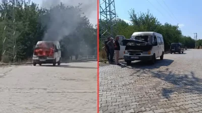 Elazığ’da yol kenarında park halinde bulunan bir minibüs, henüz belirlenemeyen
