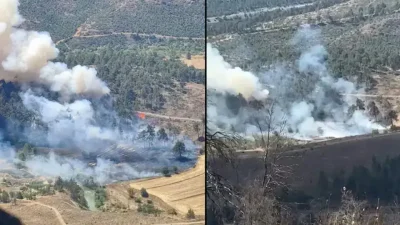 Bursa’nın Büyükorhan ilçesinde tarım arazisinde başlayarak rüzgarın şiddetiyle ormanlık alana