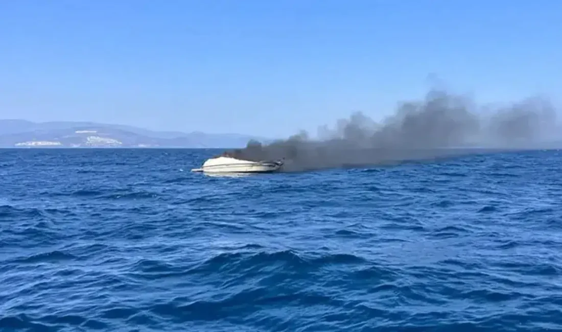 Aydın’ın Didim ilçesi açıklarında özel bir teknede çıkan yangın, denizin