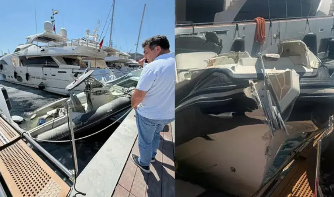 Muğla’nın Bodrum ilçesinde bulunan ünlü marinada bakım yapılan bir botta