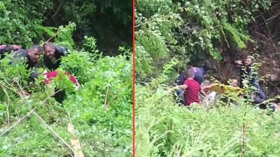 Düzce’de kontrolden çıkarak şarampole yuvarlanan otomobilden fırlayan sürücü, metrelerce derinlikteki