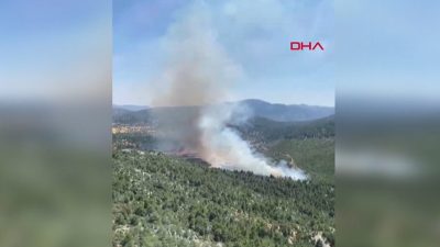 Antalya’nın Akseki ilçesinde öğle saatlerinde başlayan ve rüzgarın etkisiyle hızla