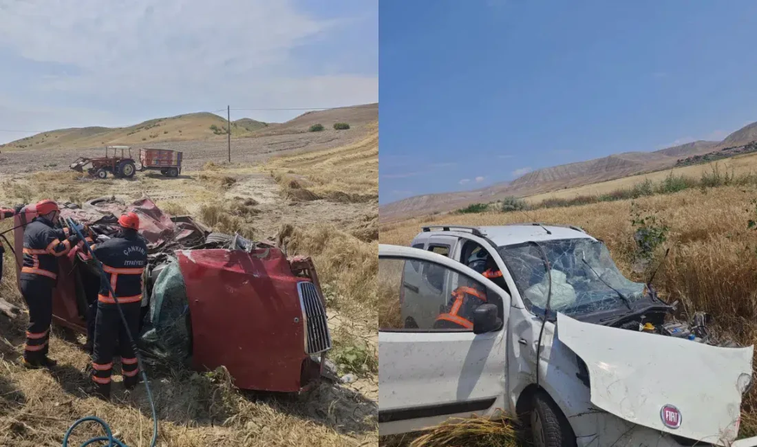 Çankırı’da hafif ticari araç ile otomobilin çarpışması sonucu meydana gelen